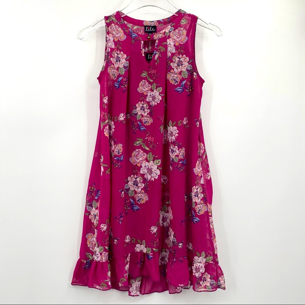 Floral Burgundy Sleeveless Two-Layer Tunic, Size 14